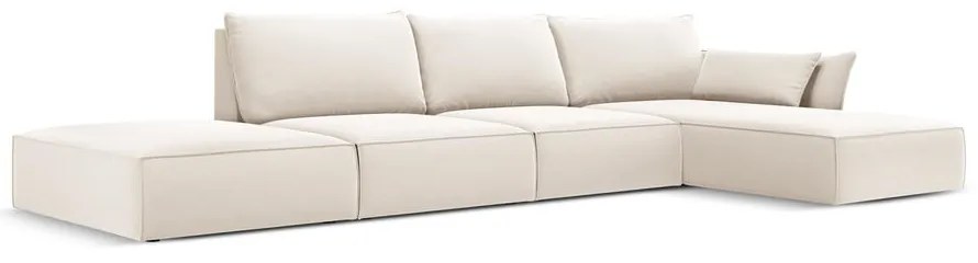Beżowy aksamitny narożnik (prawostronny/z szezlongiem) Vanda – Mazzini Sofas