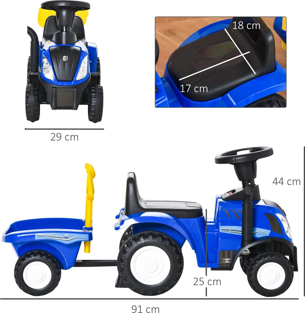 NEW HOLLAND Jeździk dla dzieci Auto chodzik z klaksonem w kolorze niebieskim Tworzywo sztuczne i metal | Aosom PL