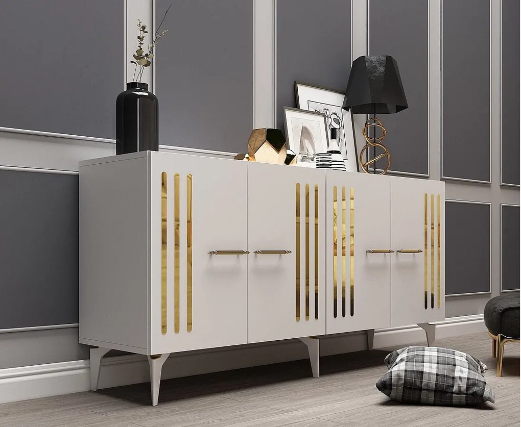 Komoda – 150 cm x 79 cm x 40 cm – biało-złota – płyta wiórowa
