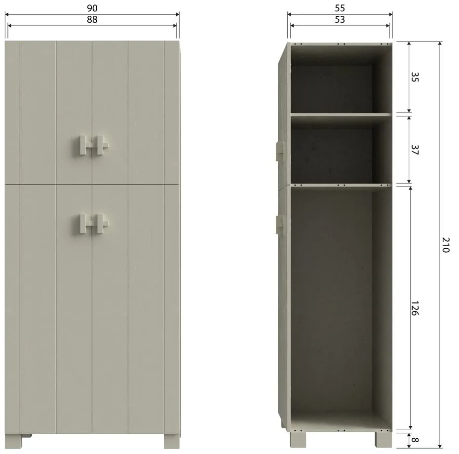 Jasnoszara szafa z litego drewna sosnowego 90x210 cm Mees – Basiclabel