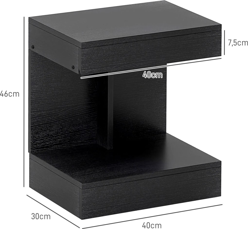 HOMCOM Szafka nocna, stolik pomocniczy z szufladą i półką, Nowoczesny stolik sofa z regałem na różne pomieszczenia, Czarny