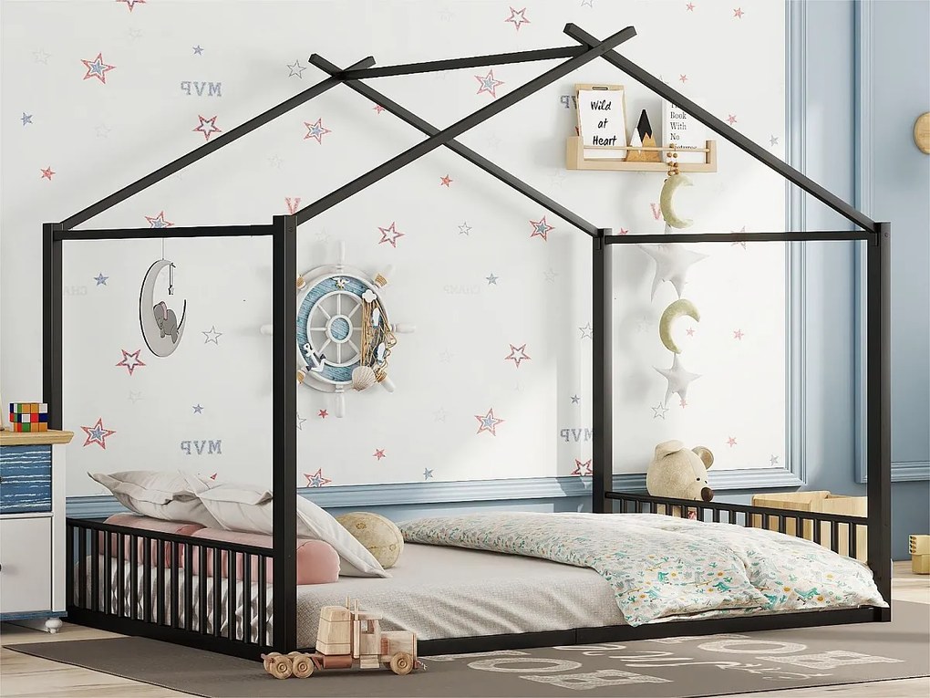 Łóżko kabinowe 140x200 cm - stalowa rama - Czarny