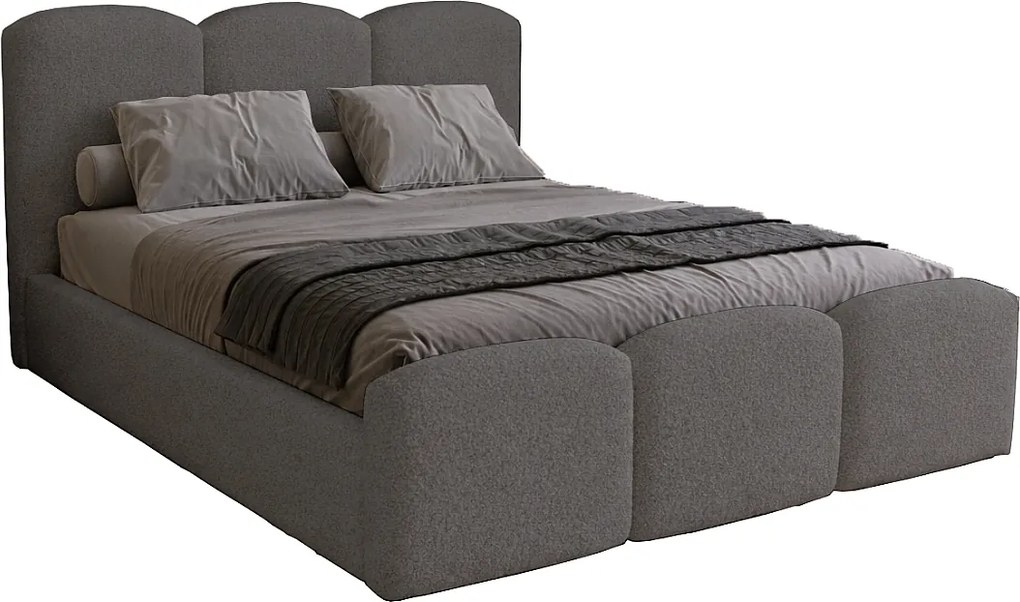 Łóżko tapicerowane 200x200 cm Capri - pojemnik, stelaż metalowy - tkanina boucle, szary (Lambi 12)