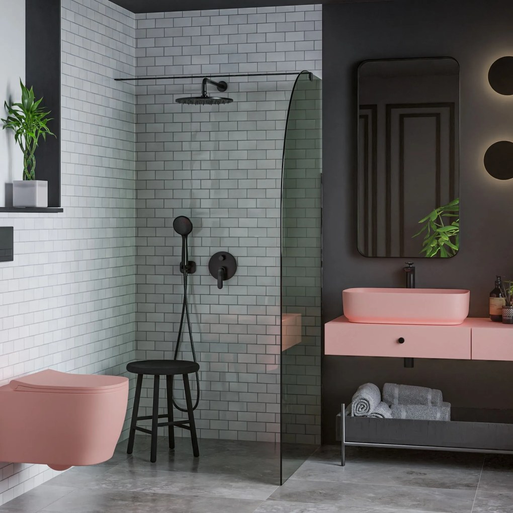 Ścianka prysznicowa WALK IN FIX zielona półokrągła 8mm MOLIS NATURE green moon MASSI | rożne rozmiary : Kolor profili kabiny - czarny, Szerokość ścianki - 80 cm, Typ montażu - WALK in FIX (Do ściany)