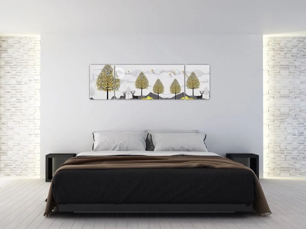 Obraz malowanych jeleni (170x50 cm)
