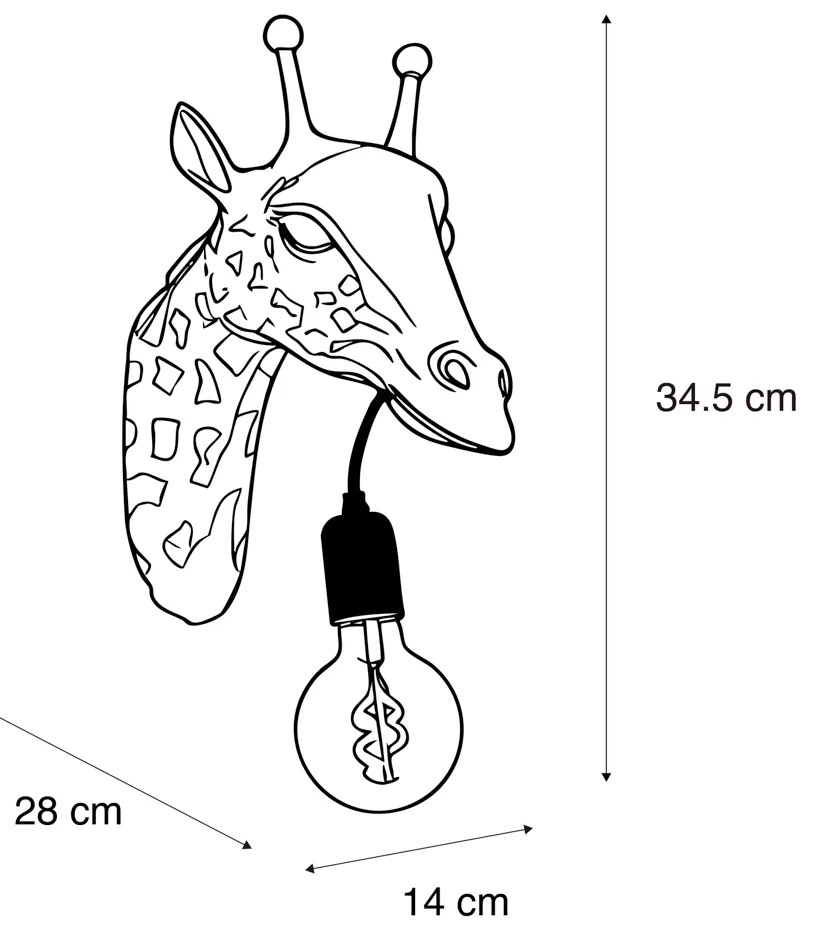 Vintage Lampa ścienna czarna - Zwierzę Żyrafa