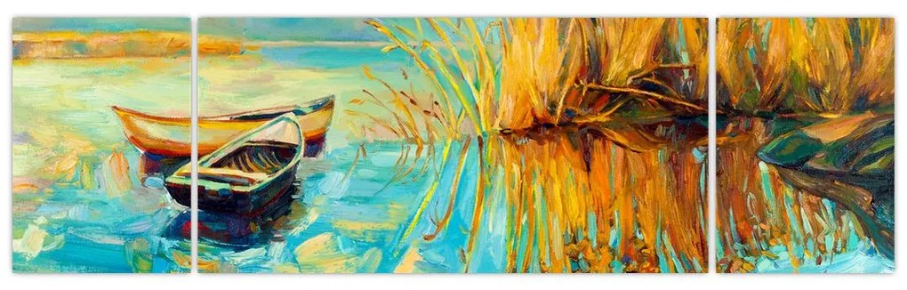 Obraz - Jezioro z łodziami (170x50 cm)