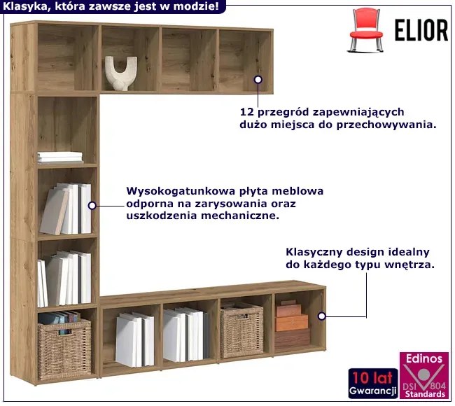 Wiszący regał z 12 przegrodami w kolorze dębowym - Efsox