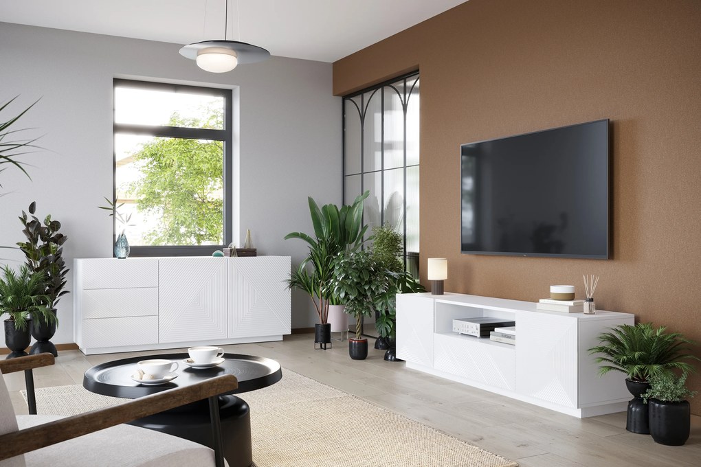 Szafka RTV z szufladą Asha 167 cm - biały połysk