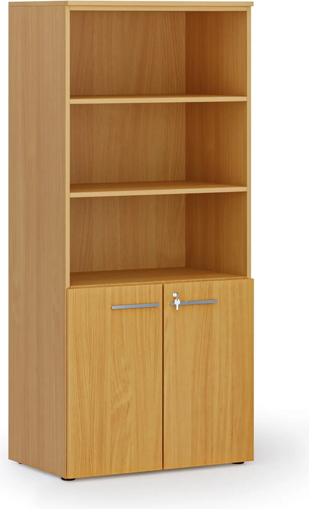 Szafa biurowa z drzwiami niskimi PRIMO WOOD, 800 x 500 x 1781 mm, buk