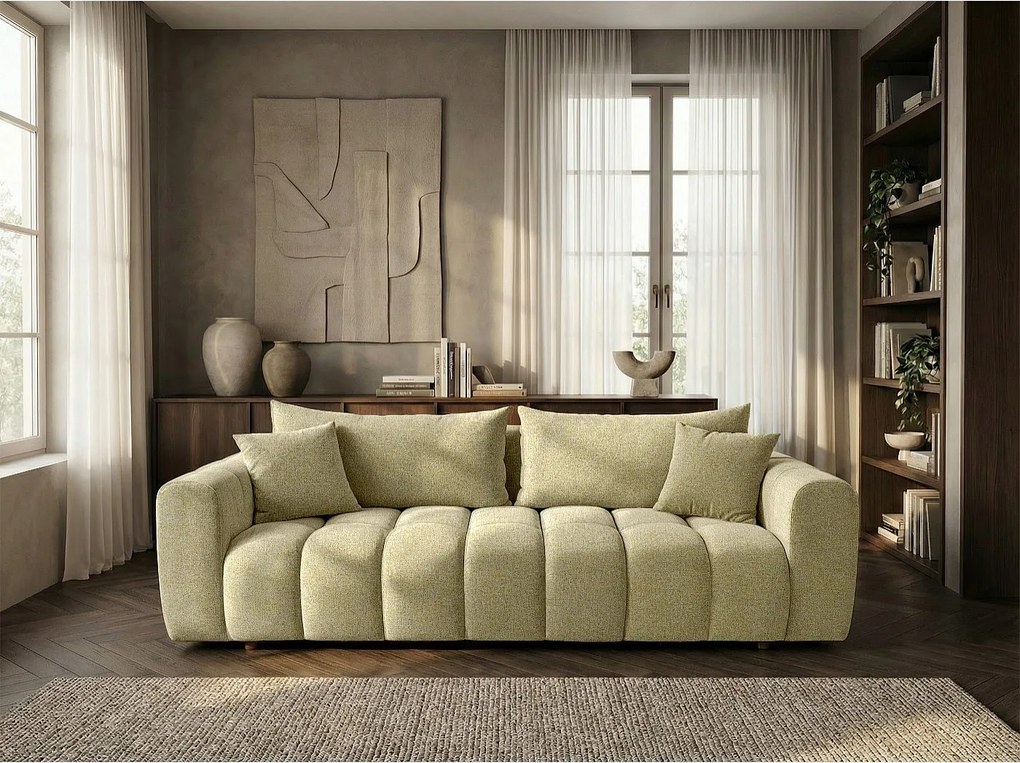 Nowoczesna Kanapa Konwertowalna z Tkaniny Bouclé w Kolorze Żółtej Musztardy 240cm - COSMO LUXURY