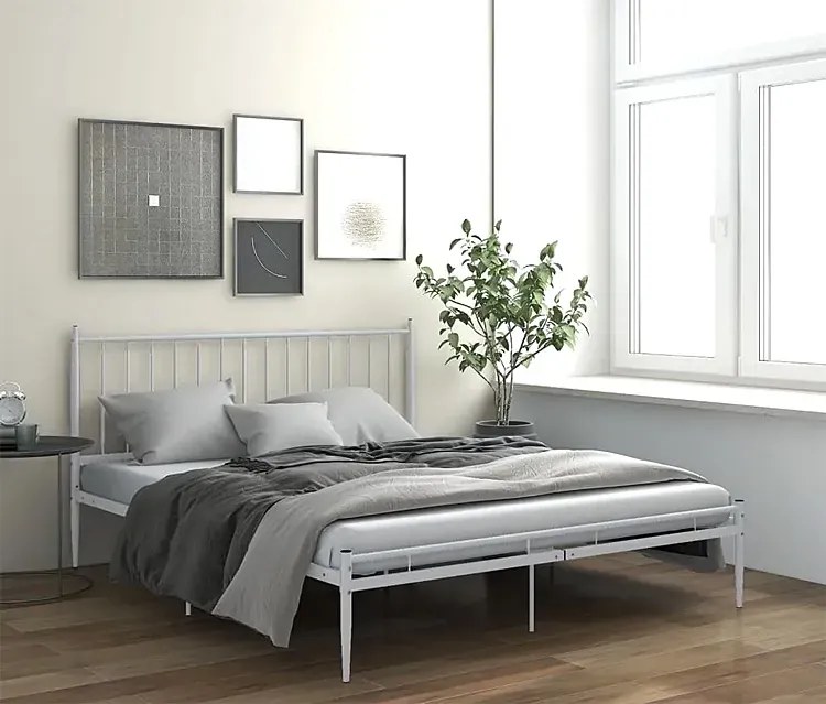 Białe industrialne metalowe łóżko małżeńskie 200x200 cm - Bumlo