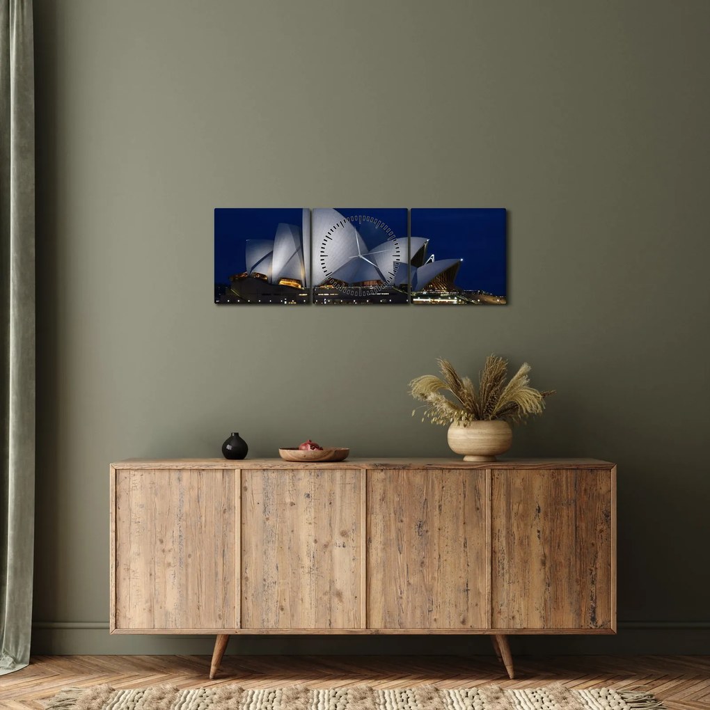 Obraz Sydney w nocy (z zegarem) (90x30 cm)