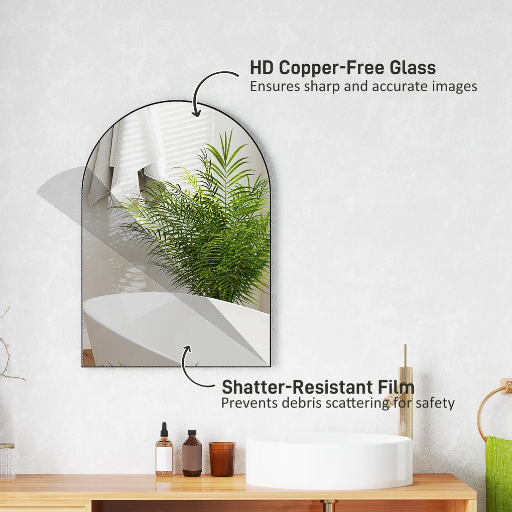 HOMCOM Zakrzywione Lustro Łazienkowe, 50 x 70 cm, Z Ramą z Aluminium, Lustro Dekoracyjne, Kuchnia, Czarne