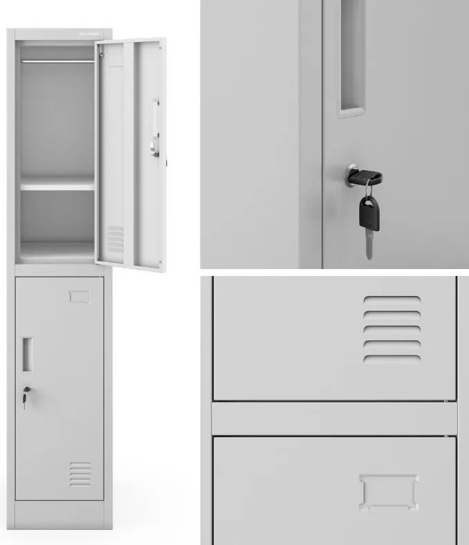 Szkolna szafka skrytkowa Igorek 1 Plus, 31,6x45x150 cm, szara