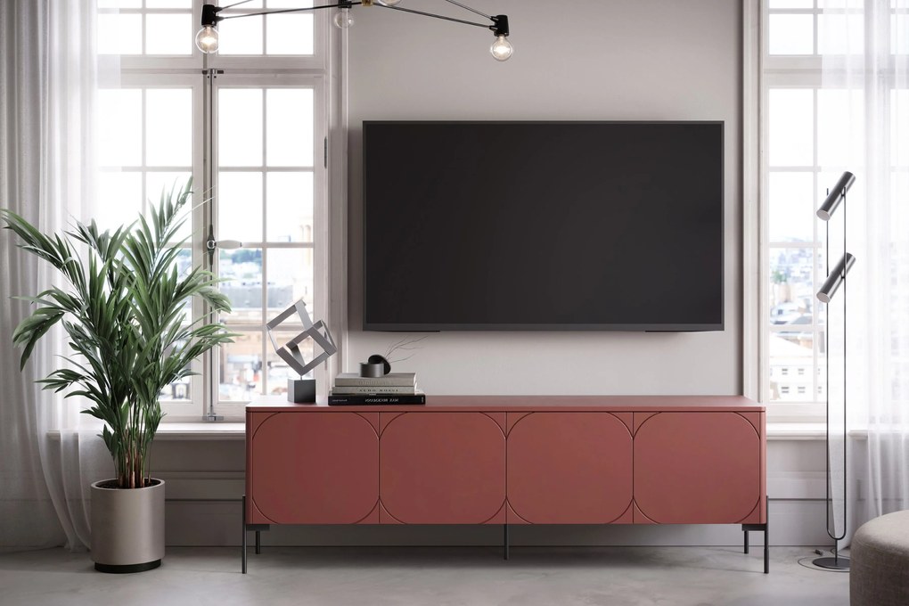 Szafka RTV czterodrzwiowa Sonatia na metalowych nogach 200 cm - burgund