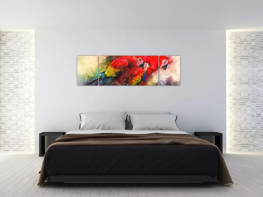 Obraz czerwonych papug Ara (170x50 cm)
