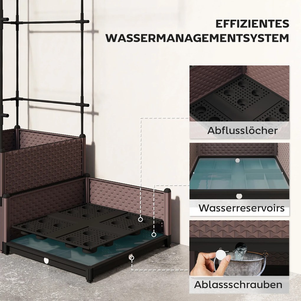 Outsunny Skrzynia do sadzenia ze stelażem do pnączy, otworami odpływowymi, plastikowymi donicami 100 x 50 x 174 cm | Aosom PL