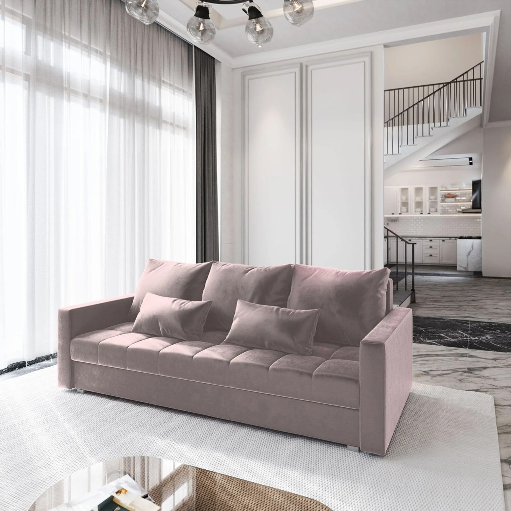 Masseno Sofa SIRO z funkcją spania i pojemnikiem na pościel, Rozkładana sofa - Pudrowy róż, KRONOS 27