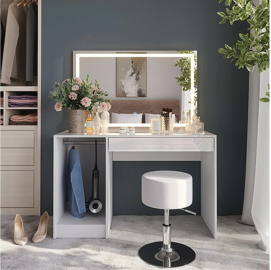 Stół do toalety biały/biały wysoki połysk 119.8x50.1x76 sherry