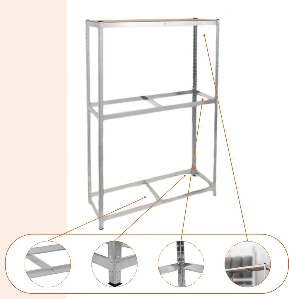 Regał na opony TYRE, 120x40x180 cm, max 795 kg, srebrna/jasnobrązowy Jurhan