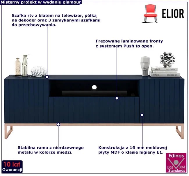 Granatowa stojąca szafka na TV z lamelami - Irving 7X