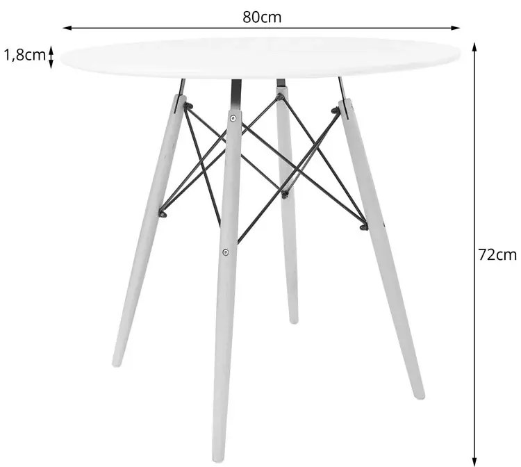 Skandynawski Komplet Stół 80 Cm Jesion I 3 Krzesła Nidan 4X