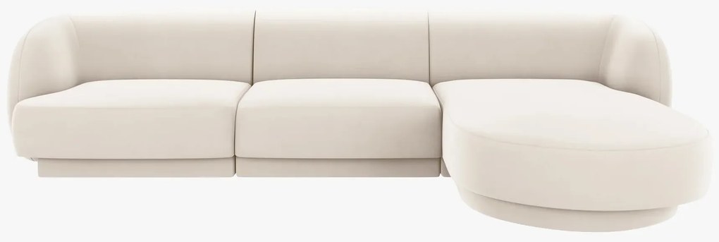 OUTLET Narożnik, sofa narożna prawostronna jasny beż welur 255/156/70 Miley od Micadoni