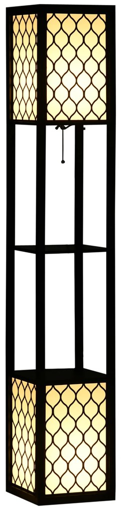 HOMCOM Nowoczesna Lampa Podłogowa z Półkami Przełącznik Łańcuszkowy Dekoracyjna Czarno Biała 26x26x156cm | Aosom PL