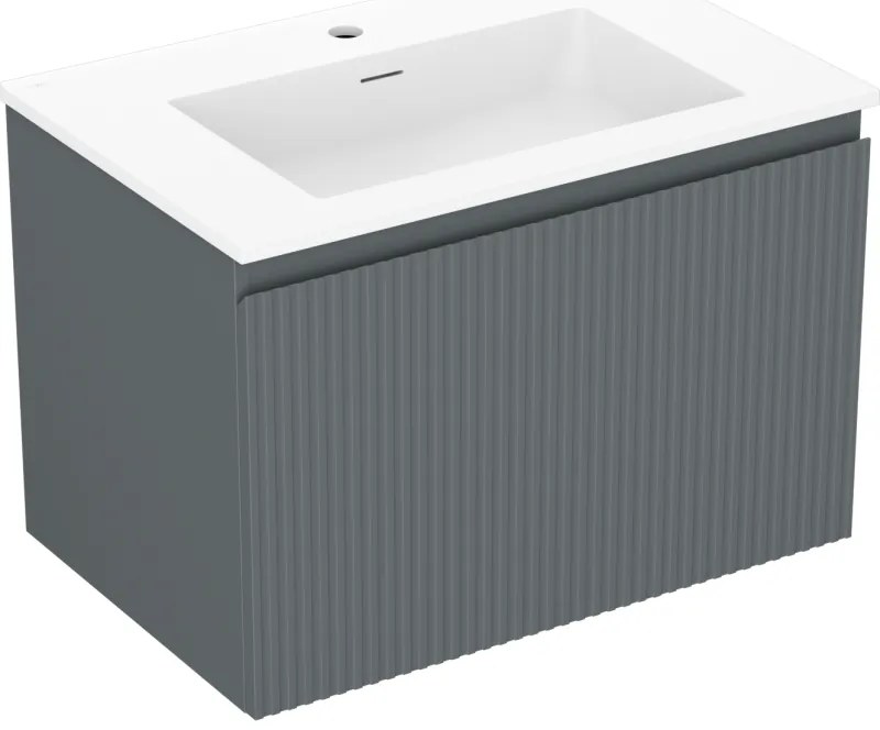 Mexen Rivel szafka łazienkowa 70 cm z umywalką Otis, 1 szuflada, ryflowana , grafit mat/biała mat - 91A20-07047-1-BF66-W18M01