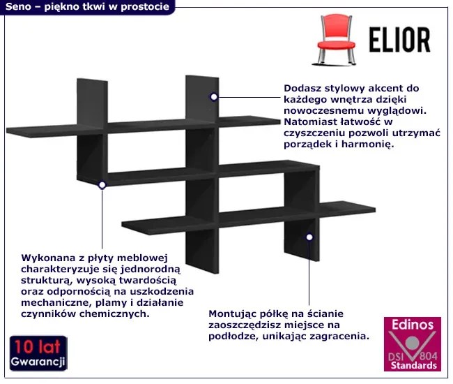 Nowoczesna czarna półka wisząca - Seno