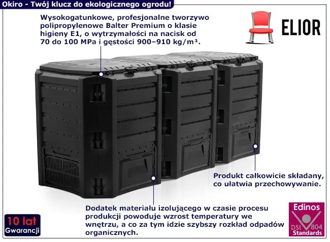 Czarny kompostownik ogrodowy - Okiro 3X