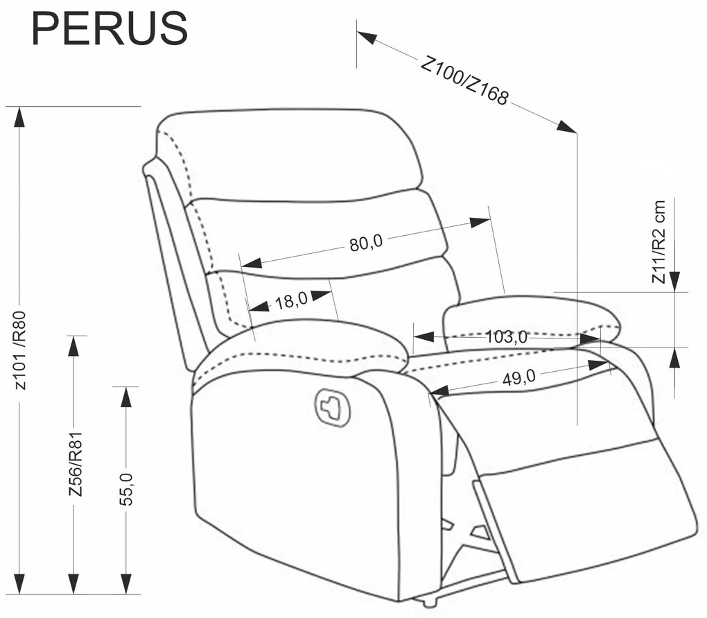 Fotel do salonu wypoczynkowy popielaty, rozkładany eco skóra PERUS