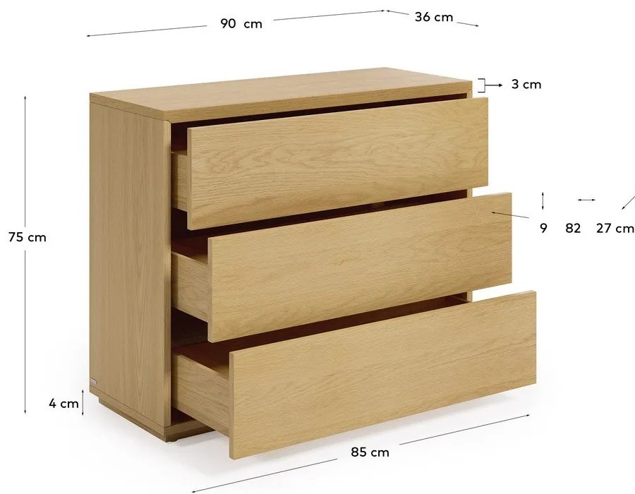 Niska komoda w dekorze dębu w naturalnym kolorze 90x75 cm Abilen − Kave Home