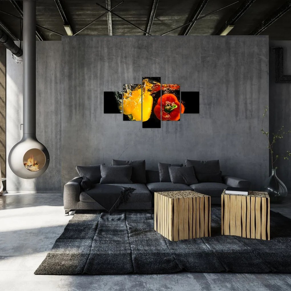 Obraz - papryki w wodzie (125x70 cm)
