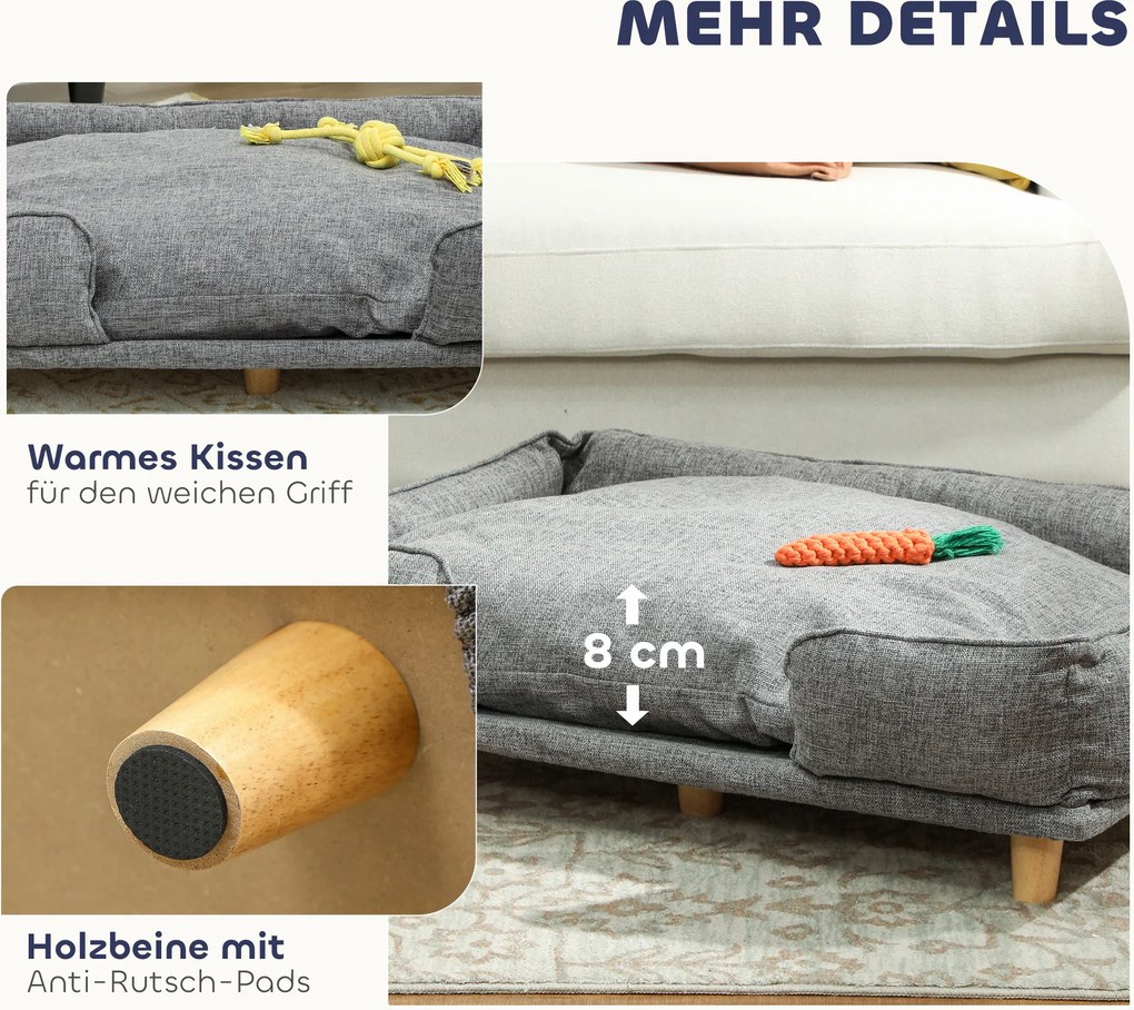 PawHut Sofa dla psa, sofa dla zwierząt, legowisko dla zwierząt, zdejmowany i nadający się do prania pokrowiec, Naturalny+ ciemnoszary