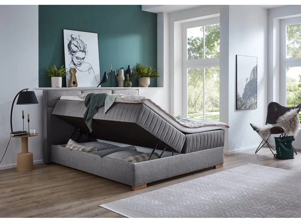 Szare łóżko boxspring ze schowkiem 160x200 cm Tambo – Meise Möbel