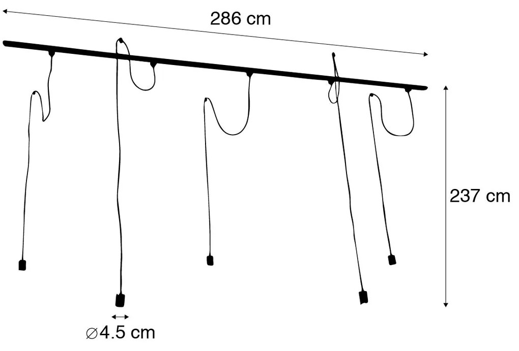 Nowoczesny system oświetlenia szynowego z 5 lampami wiszącymi czarny 1-fazowy - Iconic Cavalux