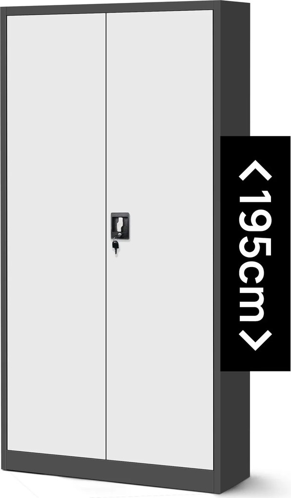 Szafa biurowa na akta wysoka Jan H 90x40x195 cm antracyt/biały