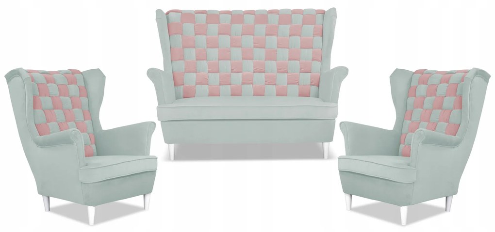 Zestaw uszak CAROL DUO sofa fotele Family Meble szaro - różowy