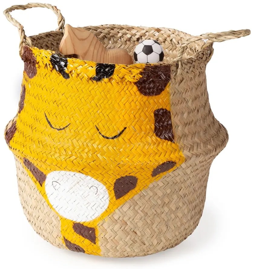 Żółto-naturalny dziecięcy kosz na zabawki z trawy morskiej ø 30x28 cm Giraffe – Compactor