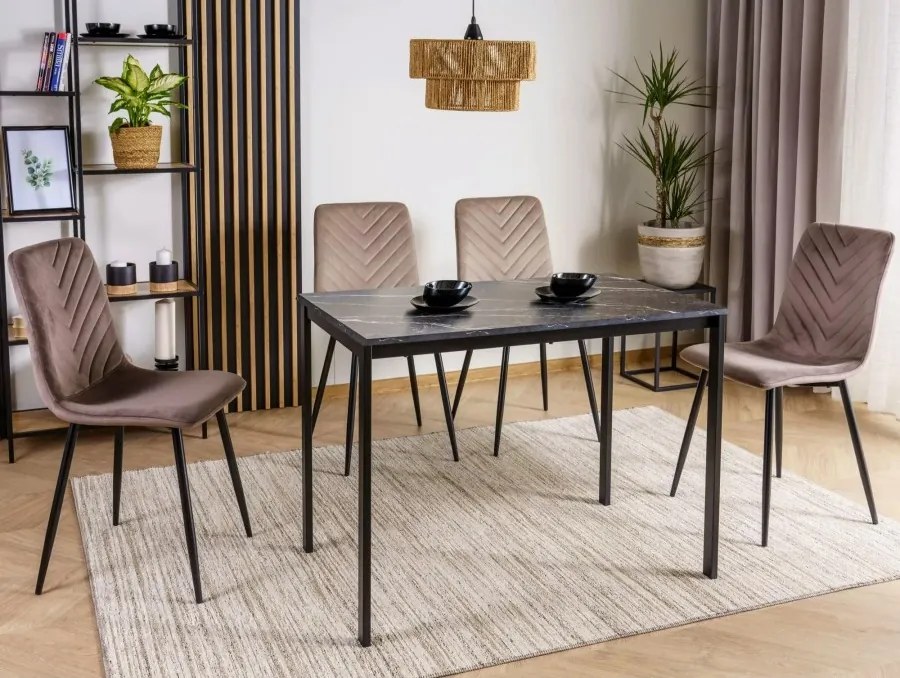 PROMOCJA Czarny stół jadalny RAMOD 100x60 cm, dekor marmurowy II. jakość