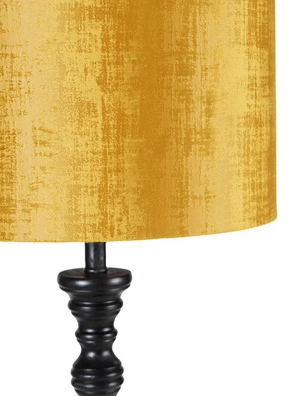 Lampa stojąca czarna z abażurem ze złotej tkaniny 40 cm - Classico klasyczny/Antyczny Oswietlenie wewnetrzne