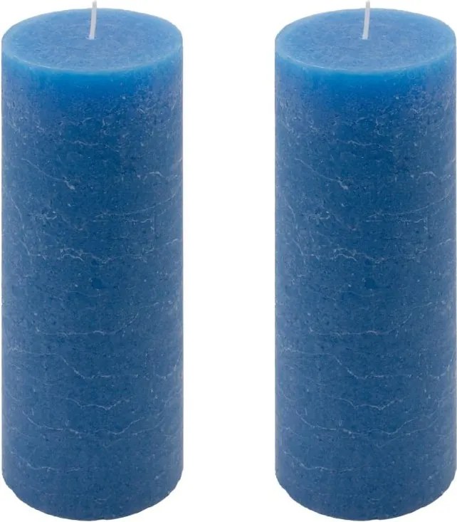 Zestaw świec rustykalnych, 20 cm, Ø 7,5 cm, niebieskie, 2 sz