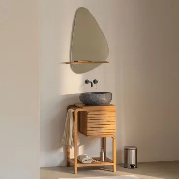 Zestaw Mebli Łazienkowych Z Drewna Tekowego Bradley Nieregularna Z Czarnego Cementu ↔︎40 Cm Fedro - Sklum