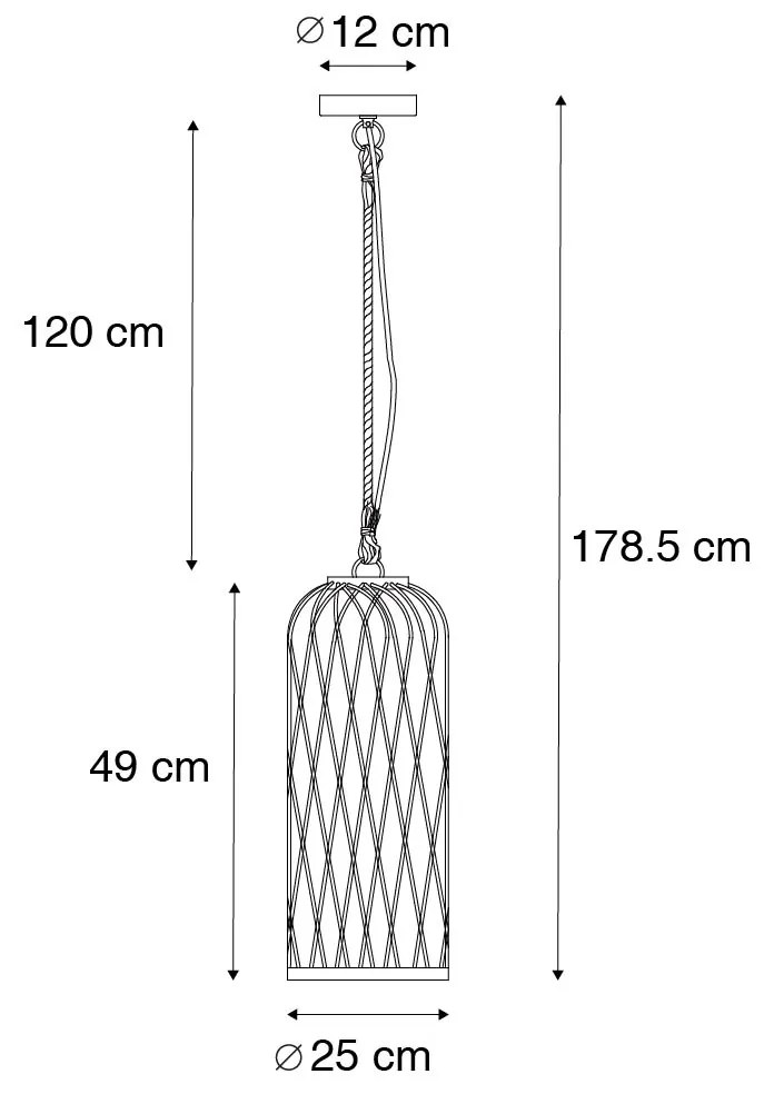 Zewnetrzna Rustykalna lampa wisząca zewnętrzna z rattanu 25 cm - Calamus Rustykalny / Vintage Oswietlenie zewnetrzne