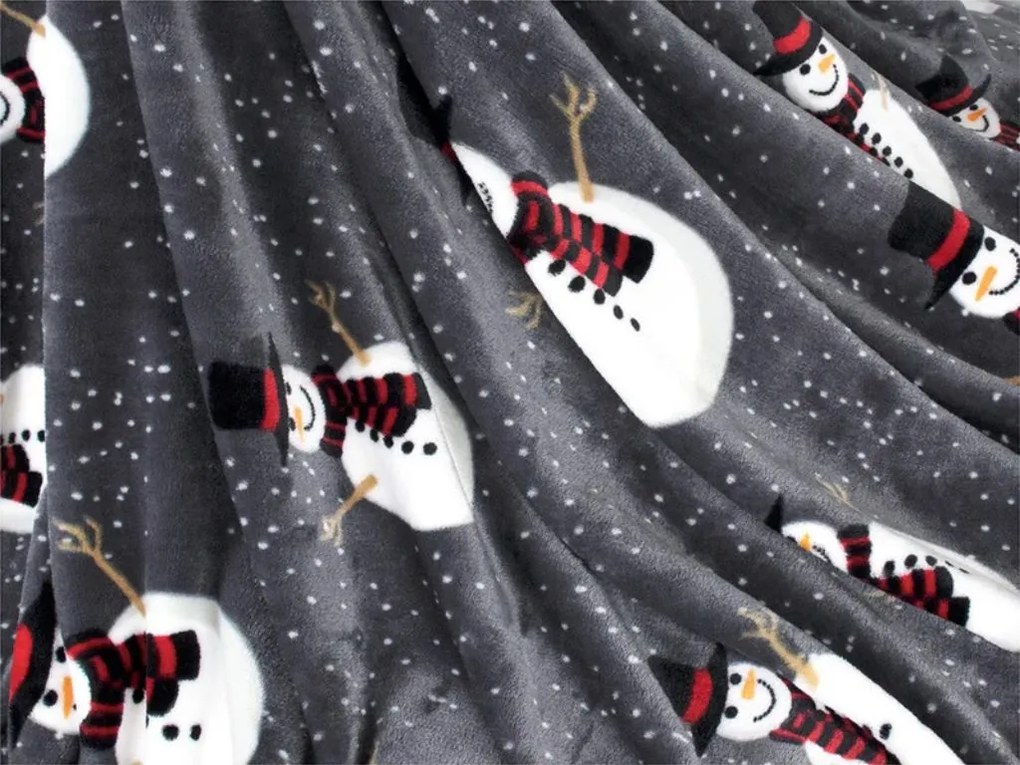 Świecący świąteczny mikropluszowy koc SNOW BUDDY, szary Rozmiar: 150 x 200 cm
