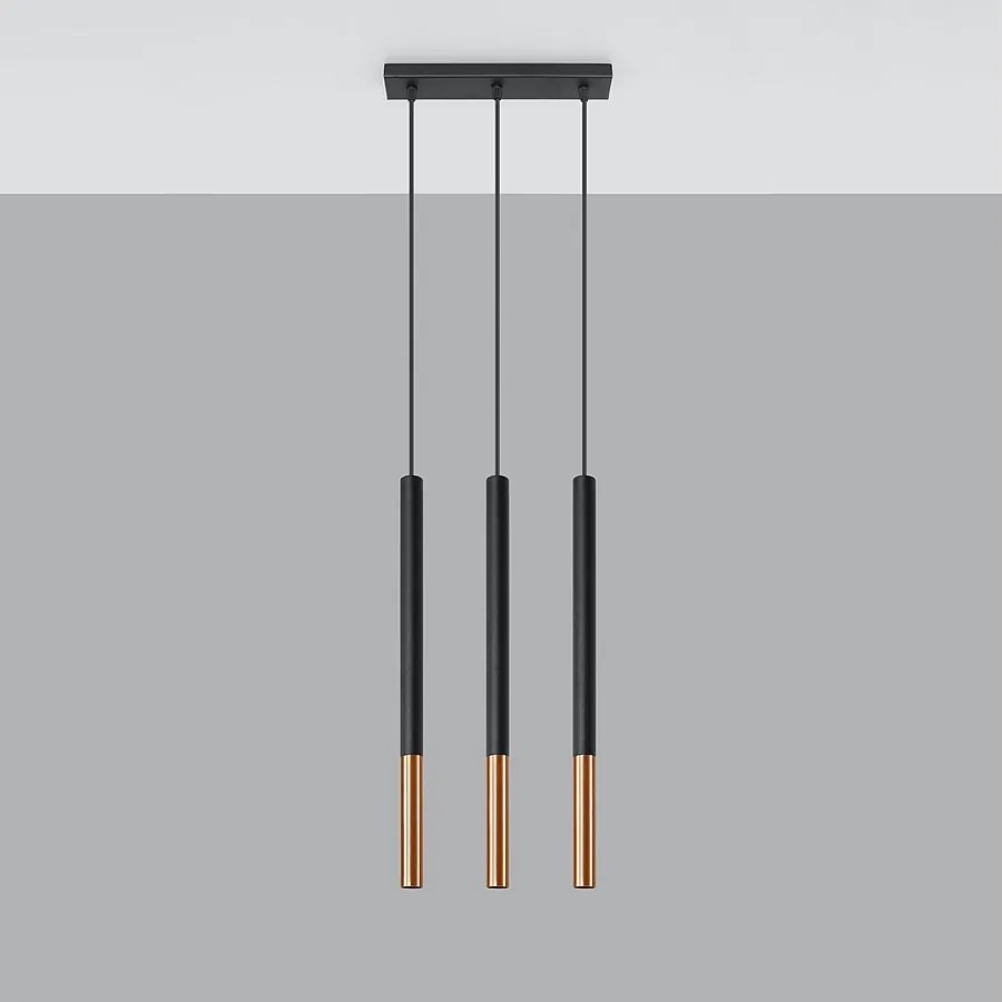 Lampy wiszące nowoczesny Flar, stal - 3 źródło światła 4000K - L.30 x H.90 cm - czarny/miedź