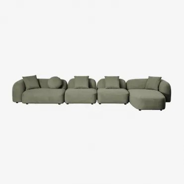Modułowa Sofa Z Szezlongiem Prawym, 4-częściowa, Z Tkaniny Coco Chenille Tkaniny Szenil Salvia Zieleń - Sklum