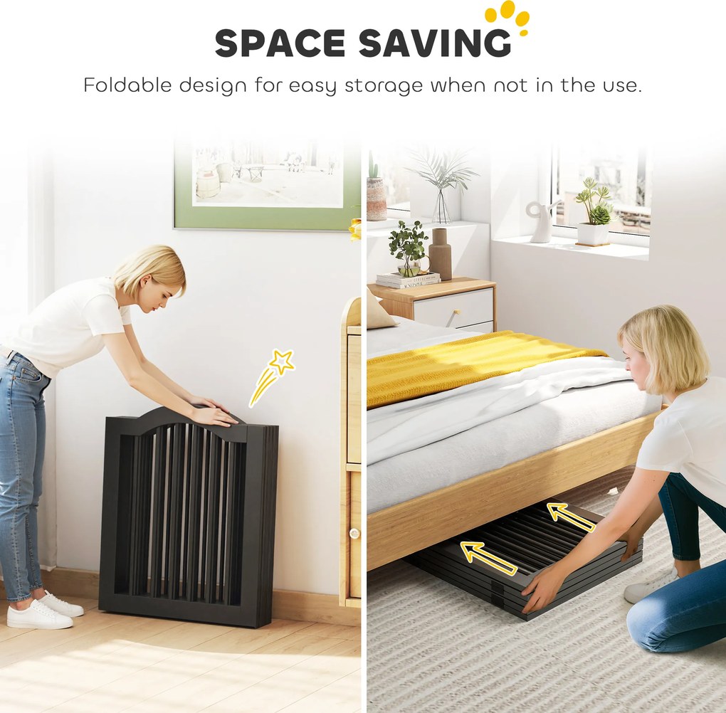 PawHut Bramka dla psa wolnostojące zabezpieczenie z nóżkami, składana bramka, 5 paneli, 261,5 x 29,5 x 61 cm, czarna